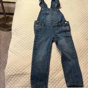 Kids Gap Dark Blue Denim Overalls and a cute blue and white pinstriped top.